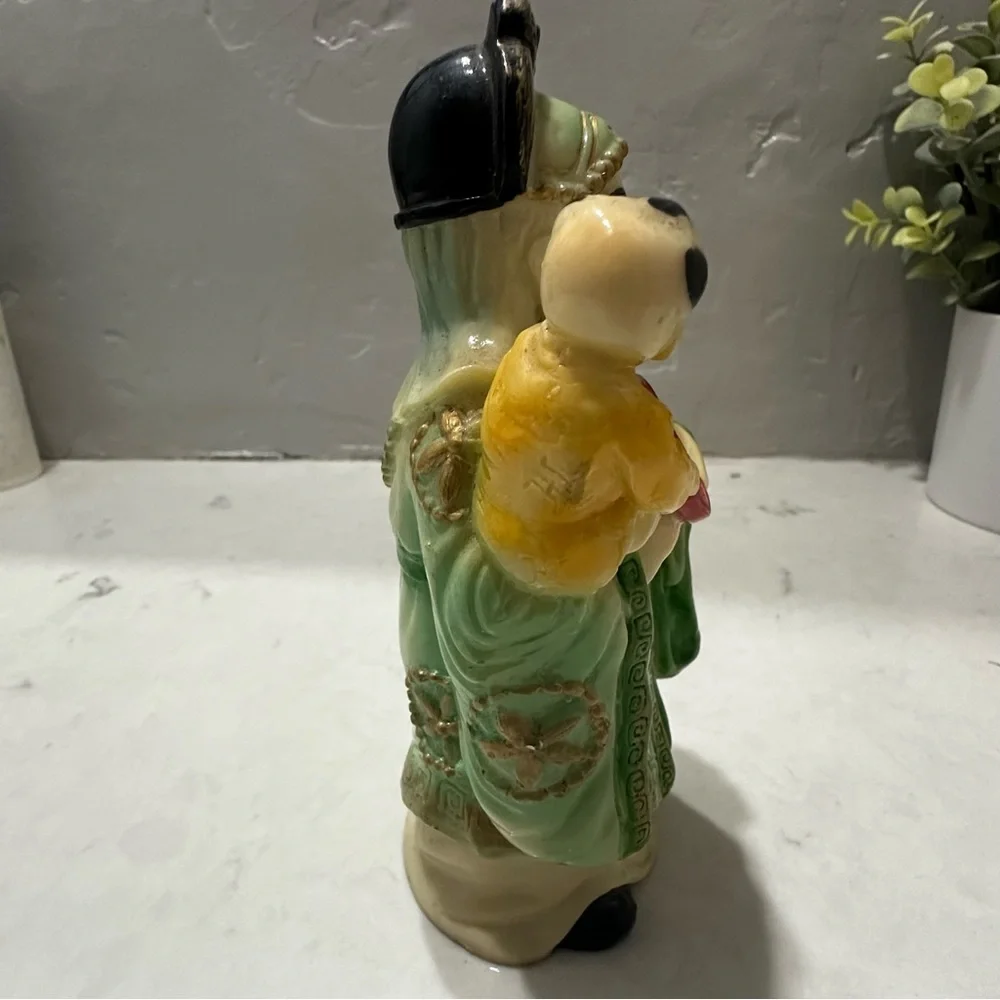 Vintage Chinese Japanese Statue Man Holding Child In Arm Ceramic Hand Painted